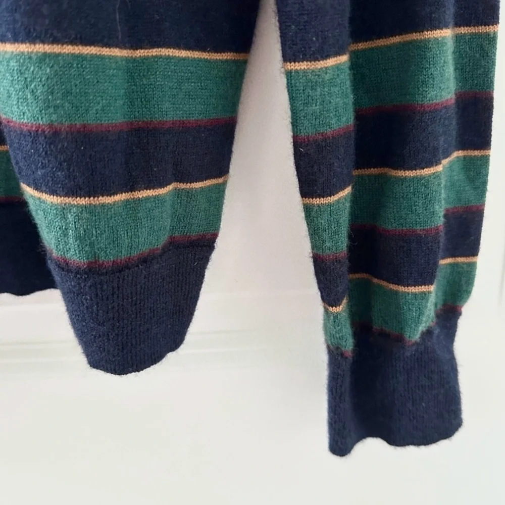 J. Crew Green Blue Striped Crewneck Sweater Merino Wool Mens Sz Medium Slim Fall